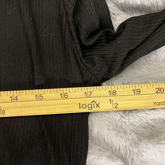 Y2K Crop Top Womens Large Black Long Sleeve Ribbed E-Girl Grunge Butterfly Clasp - Picture 7 of 8